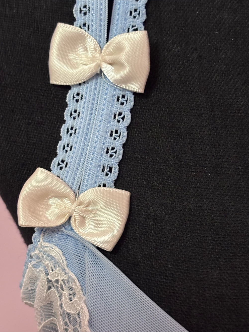 Pastel Blue & White Coquette Floral Lace Sheer Bow Corset Bustier Top - Medium - Picture 2 of 16